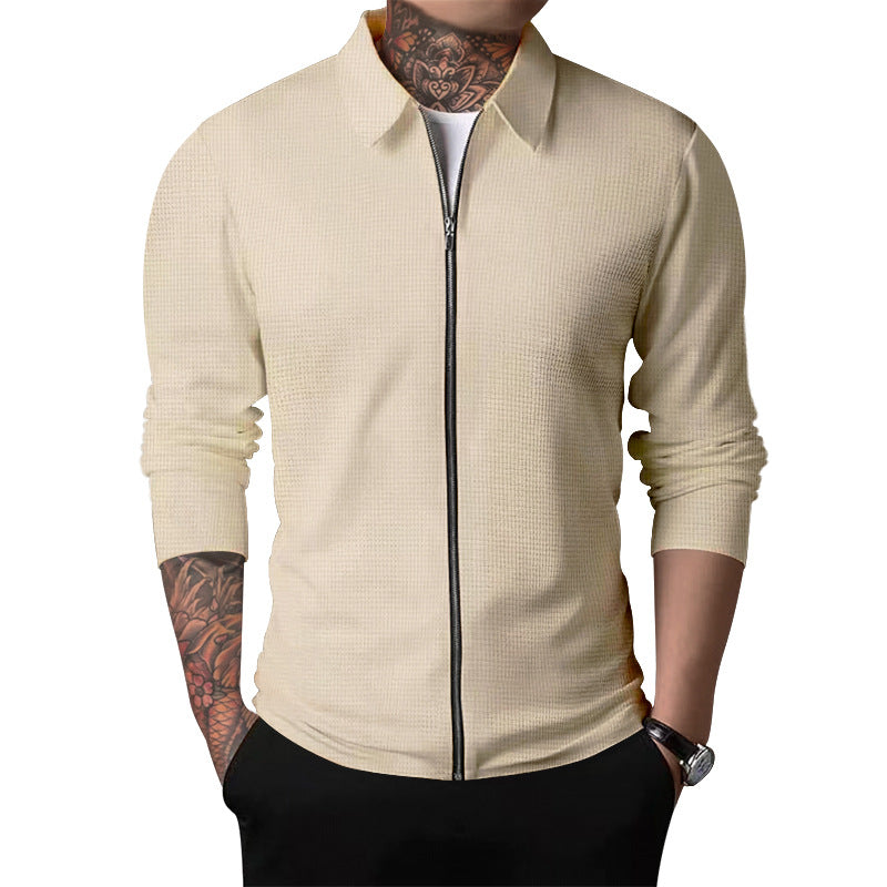 Men's elegant long sleeve shirt with full zip and textured fabric Lisslune