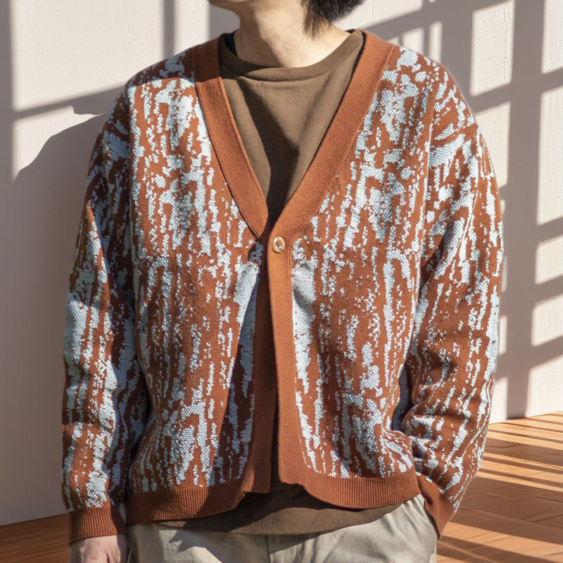 Men's stylish knit cardigan with stylish pattern and V-neck Lisslune