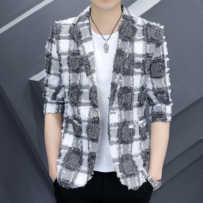 Men's stylish checked blazer made from textured fabric Lisslune