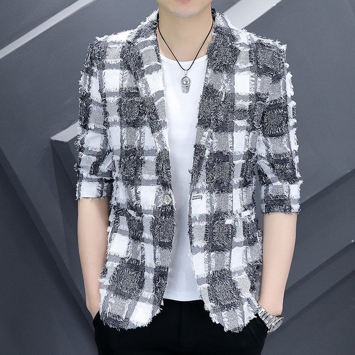 Men's stylish checked blazer made from textured fabric Lisslune