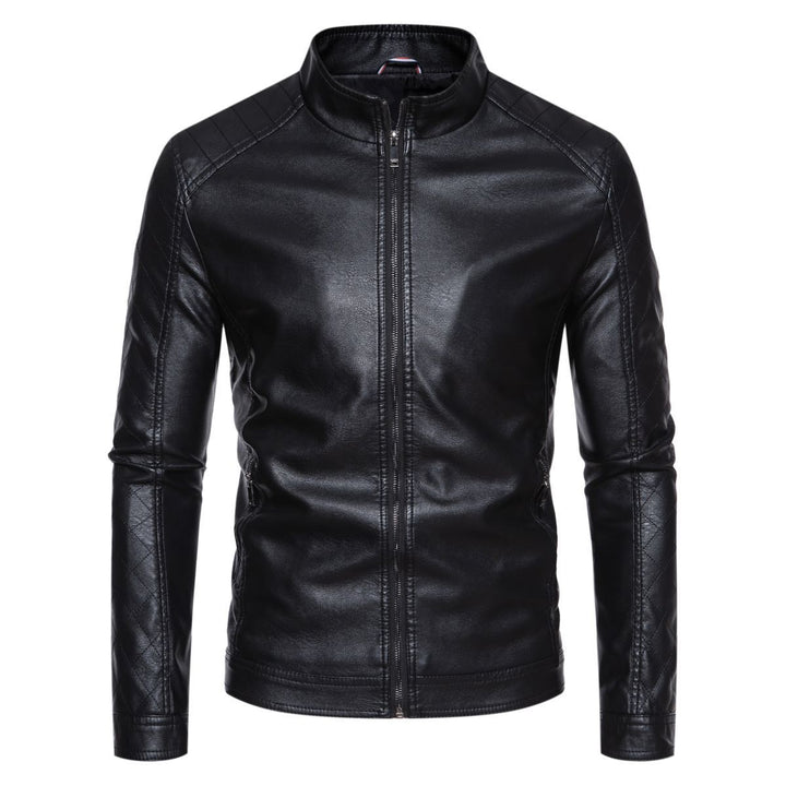Men's leather jacket with modern stand-up collar and stylish quilted pattern Lisslune
