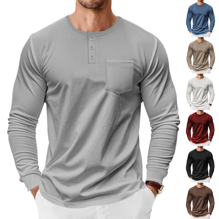 Men's long-sleeve shirt with fashionable Henley neckline and practical breast pocket Lisslune