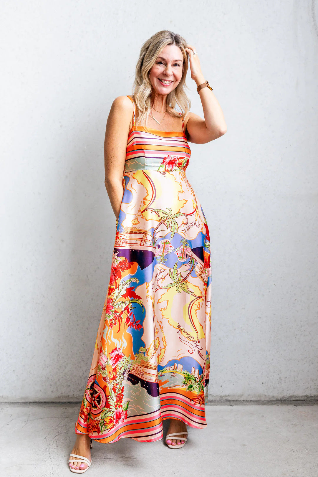Women's maxi dress with exciting graphic print and playful design