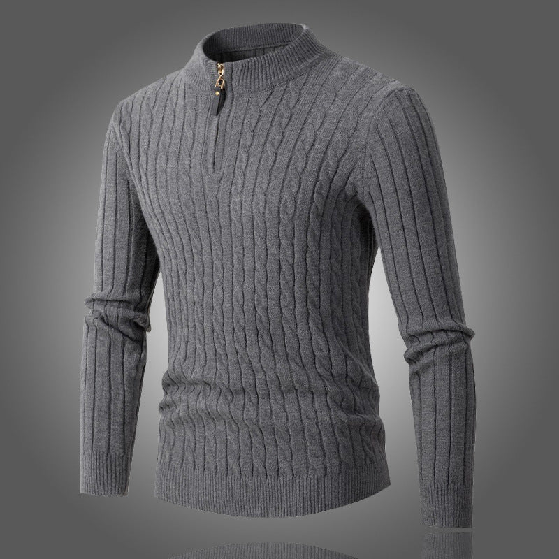 Men's Elegant Turtleneck Sweater with Modern Zipper and Ribbed Structure Lisslune