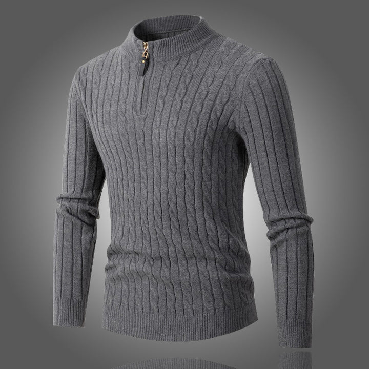 Men's Elegant Turtleneck Sweater with Modern Zipper and Ribbed Structure Lisslune