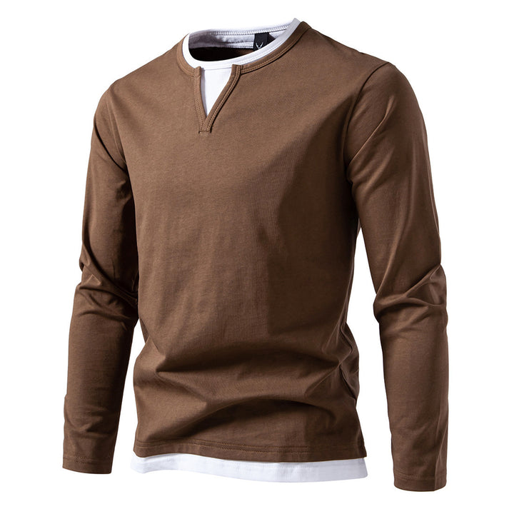 Men's long sleeve shirt with modern V-neck and cool layering details Lisslune