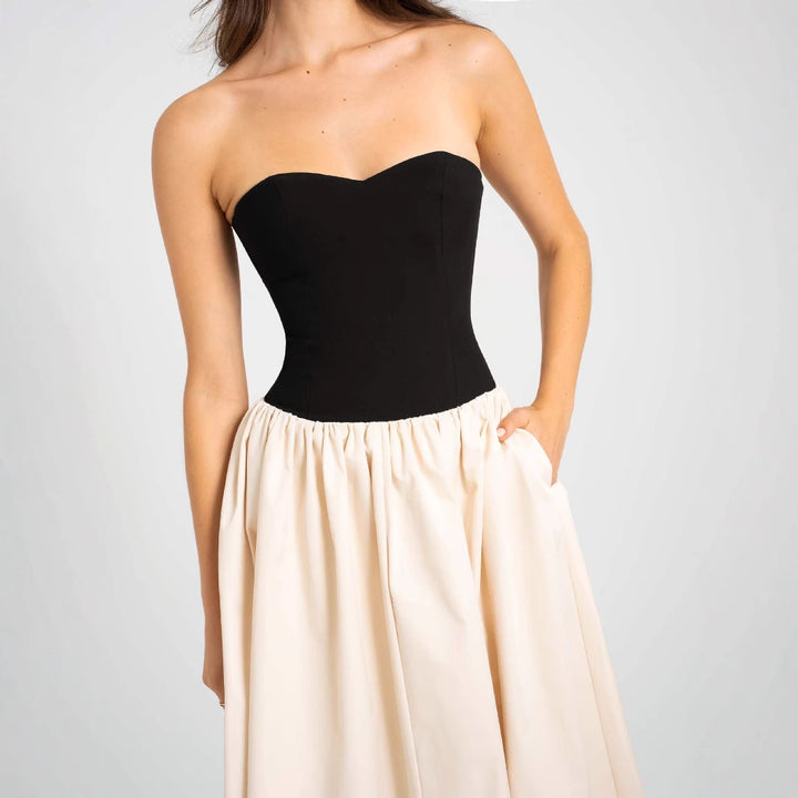 Women Long Evening Gown with Bustier Top and Flared Skirt Lisslune