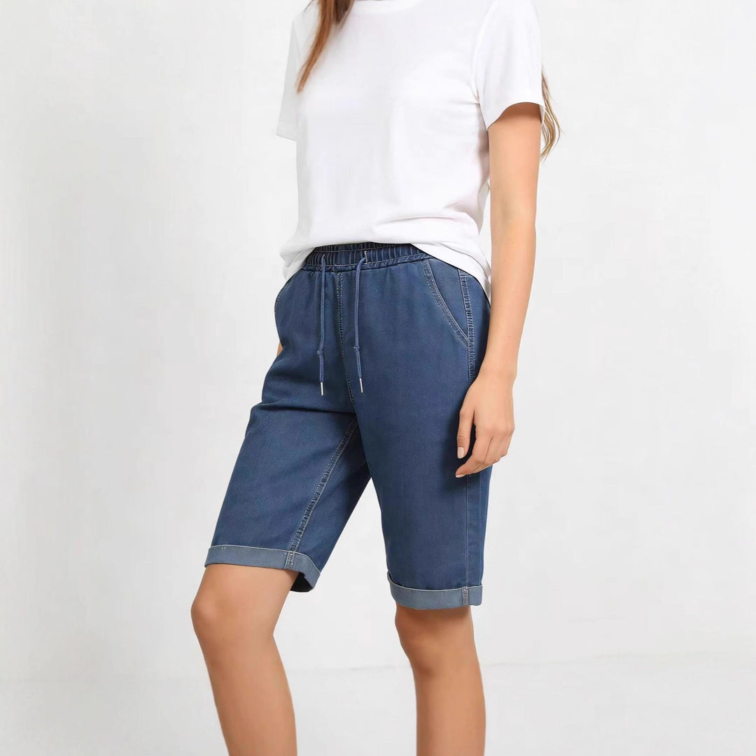 Women's denim shorts with elastic waistband and practical pockets Lisslune
