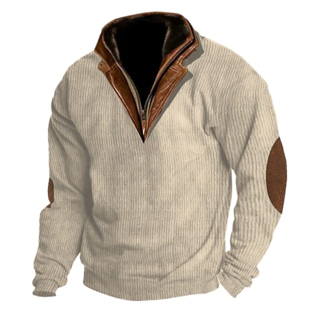 Men's knitted pullover with leather details and high collar Lisslune