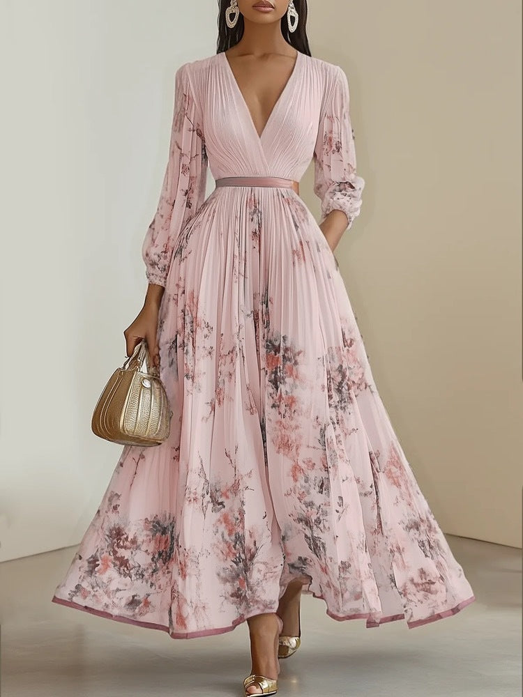 Women's Gorgeous Maxi Dress with Deep V-Neck and Floral Design Lisslune