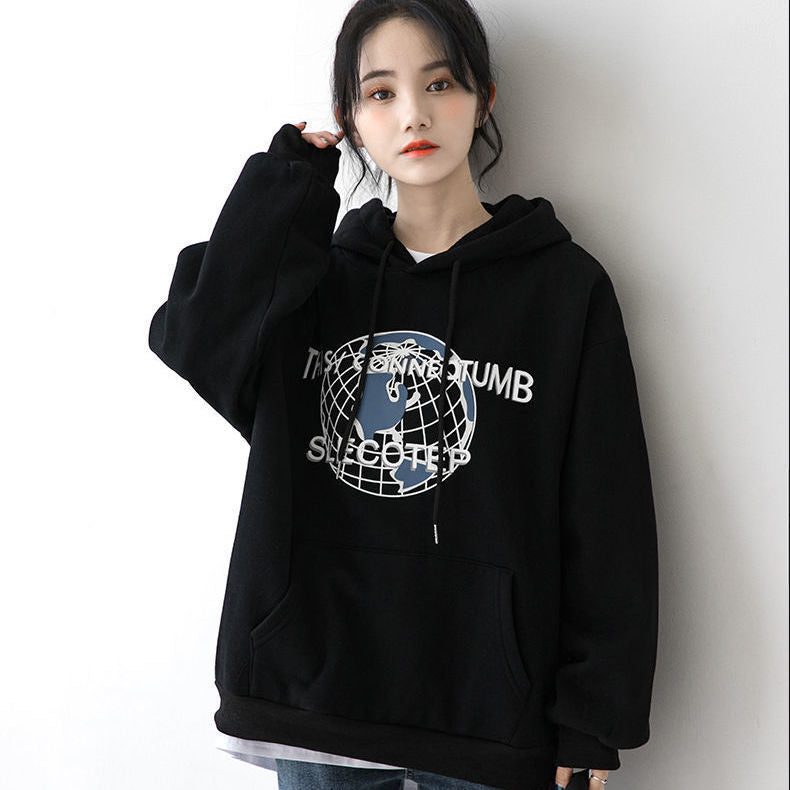 Women's Hoodie with Modern World Map Design Lisslune