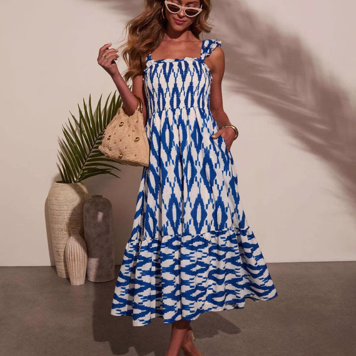 Women's maxi dress with off-shoulder design and elegant ruffle hem
