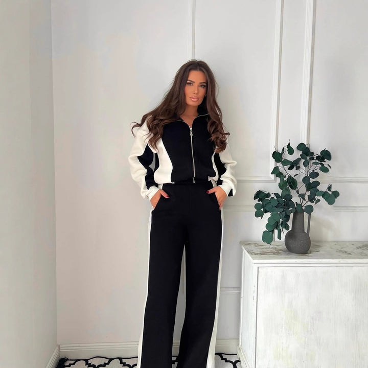 Women's sporty high-quality leisure set with standing collar and practical pockets Lisslune