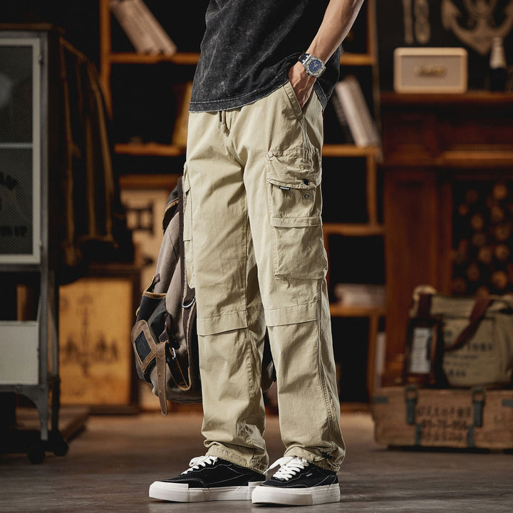 Men's cargo pants with numerous utility pockets and elastic waistband Lisslune