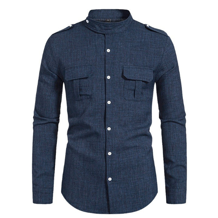 Men's long sleeve shirt with elegant breast pockets and modern stand-up collar Lisslune