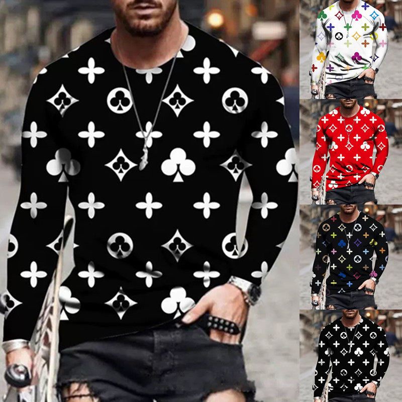 Men's long-sleeve shirt with creative design and colorful symbols Lisslune