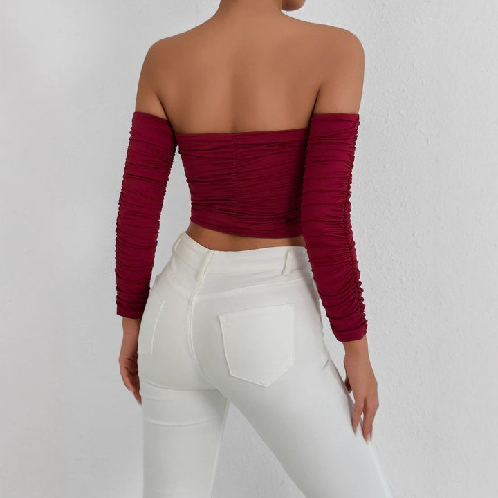 Damen Top mit schulterfreiem Design und raffinierter Raffung Lisslune