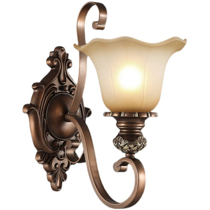 Skørter | Retro Flared Wall Light 1-Lamp Frosted Glass Wall Mounted Light with Metal Carved Arm in Rust