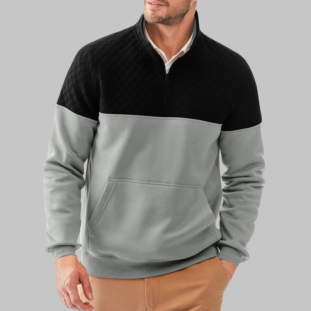 Men's quilted pullover with short zipper and practical kangaroo pocket Lisslune