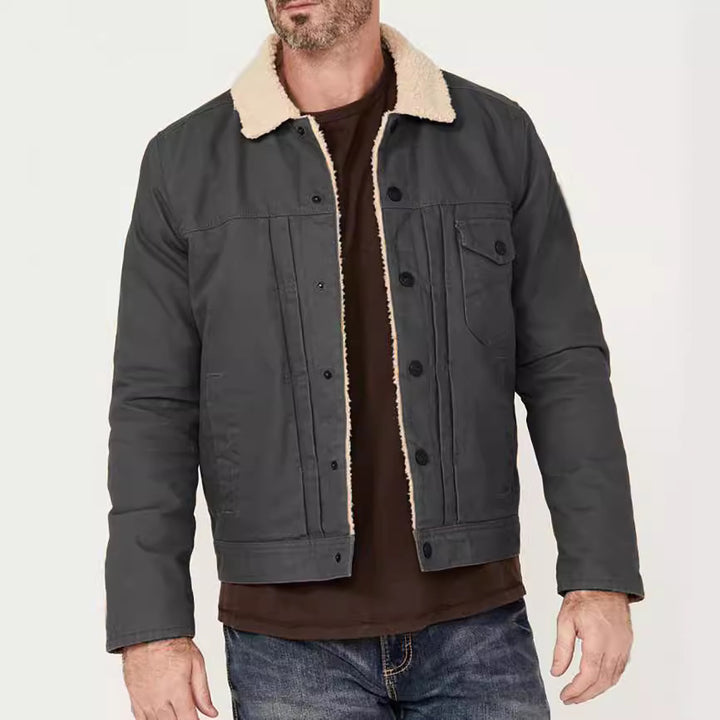 Men's padded denim jacket with teddy collar and practical pockets Lisslune