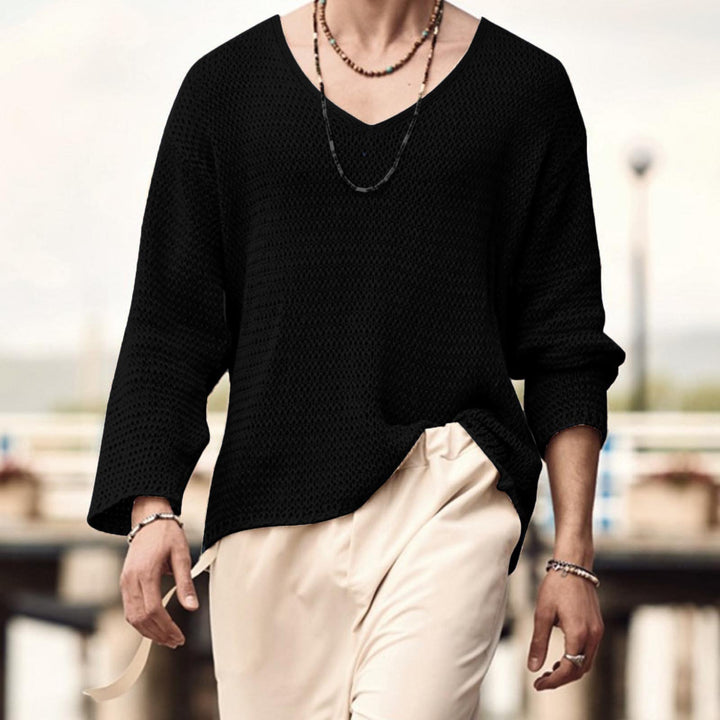 Men's Waffle Structure V-Neck Long Sleeve Shirt Lisslune