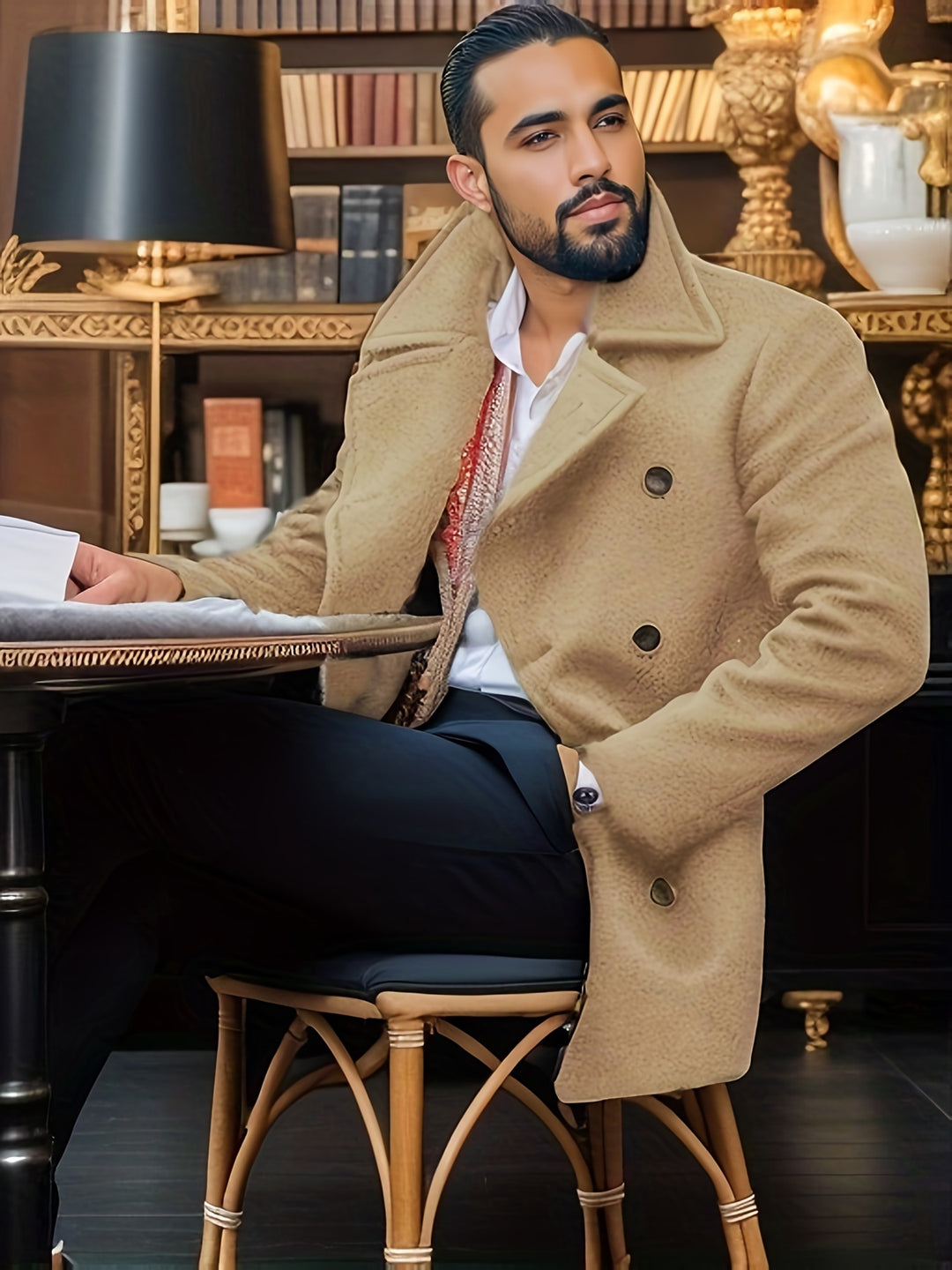 Men's classic and stylish wool coat with double-breasted button closure Lisslune