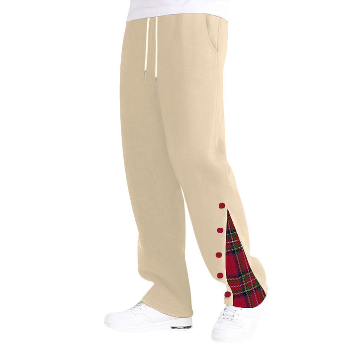Men's fashionable leisure pants with side check pattern and adjustable drawstring Lisslune