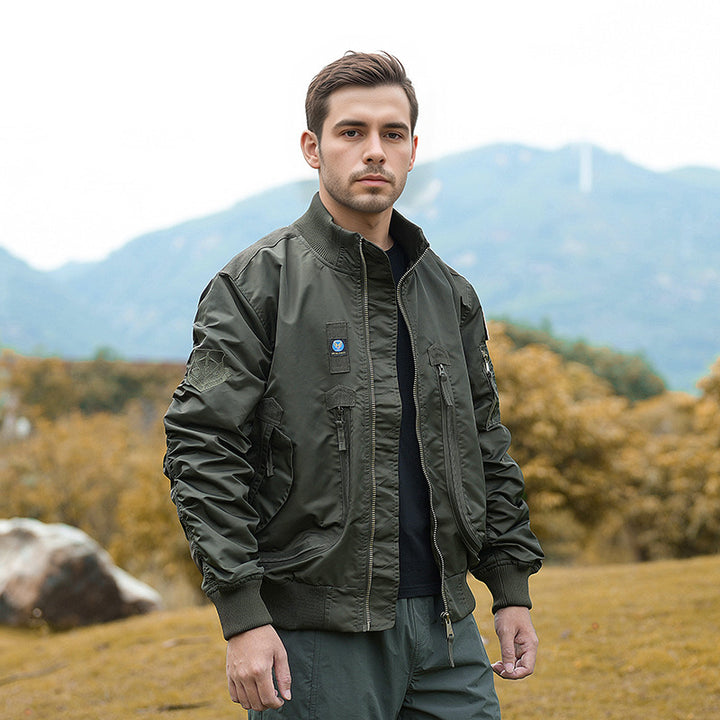 Men's Robust Pilot Jacket with Multifunctional Zipper Pockets Lisslune