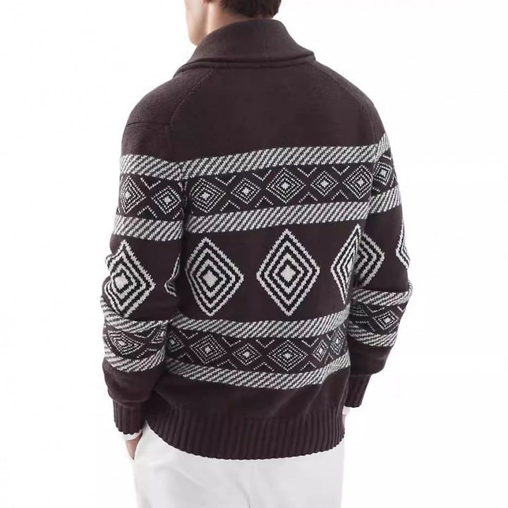 Men's cardigan with modern graphic pattern and classic collar Lisslune