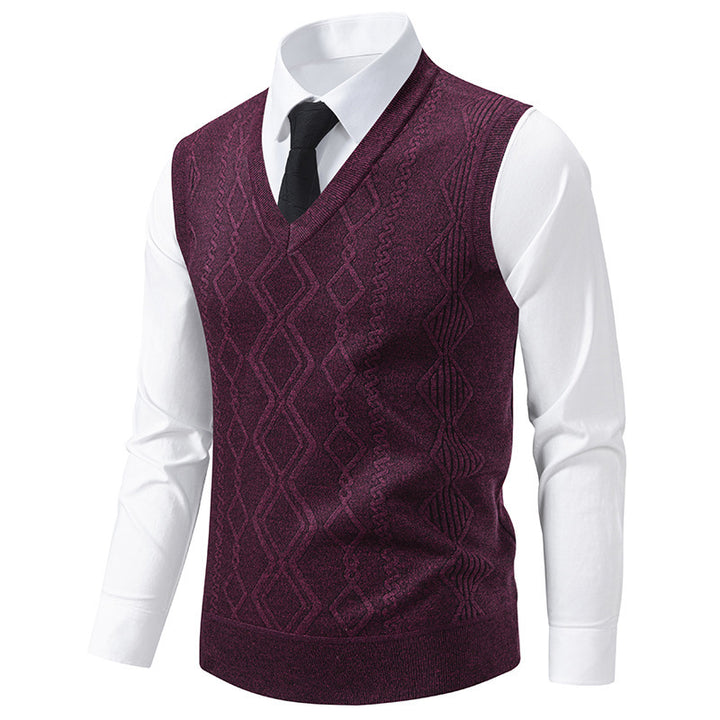 Men's knitted sweater with V-neck and textured cable pattern Lisslune