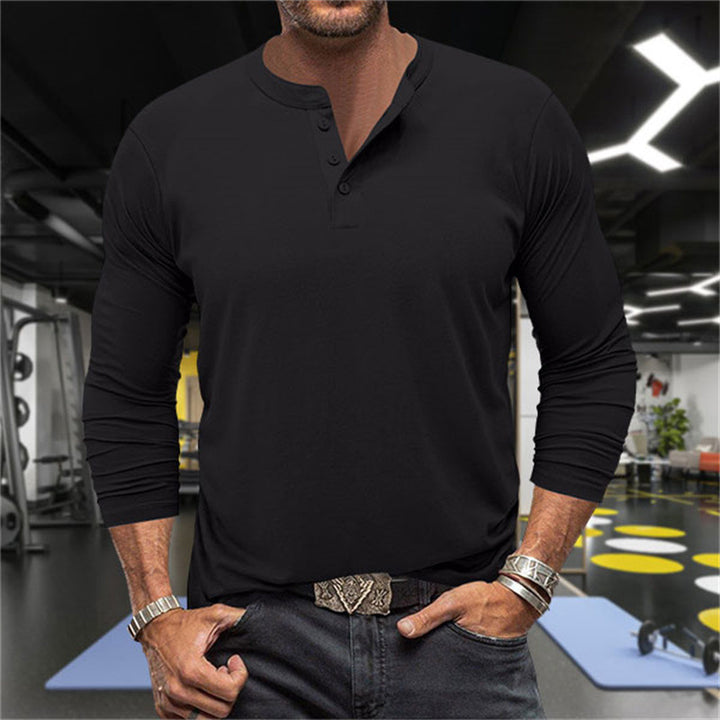 Men's Long Sleeve Henley Shirt made of breathable cotton blend Lisslune