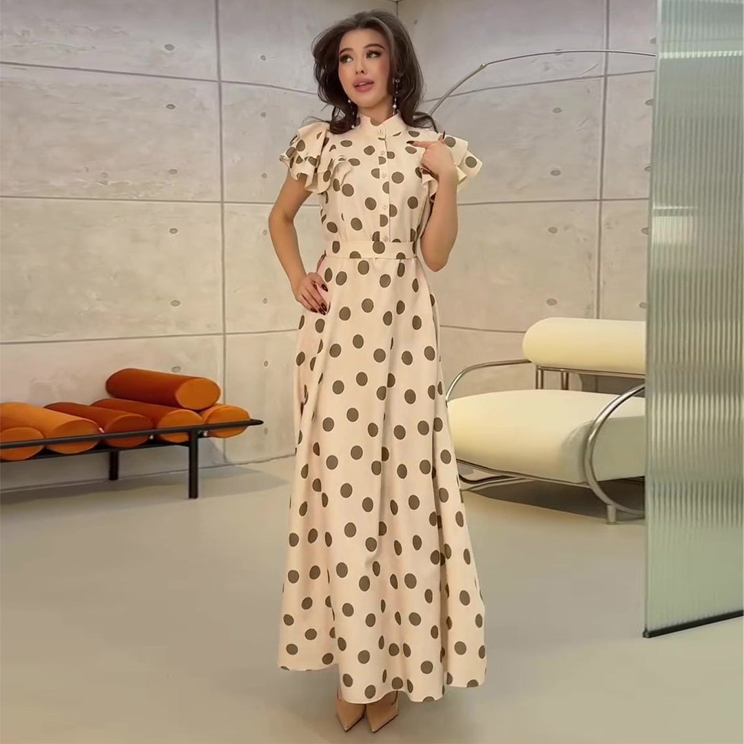 Women's maxi dress with voluminous ruffle details and polka dot pattern Lisslune