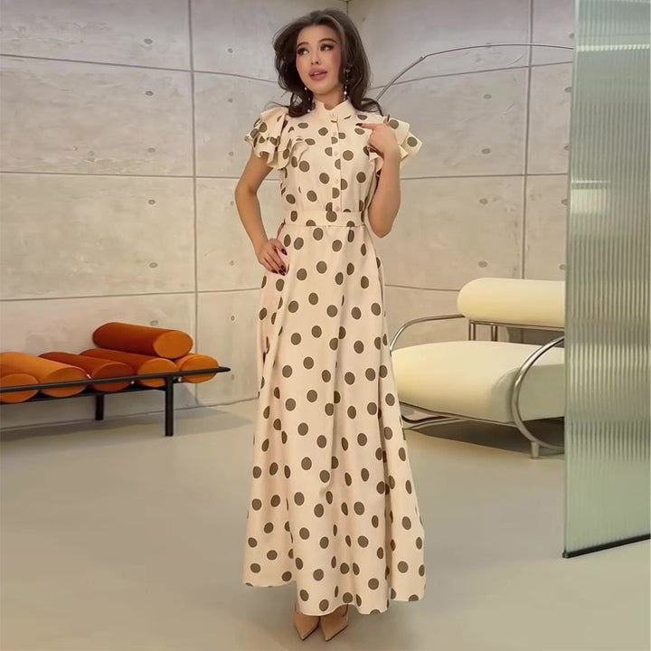 Women's maxi dress with voluminous ruffle details and polka dot pattern Lisslune