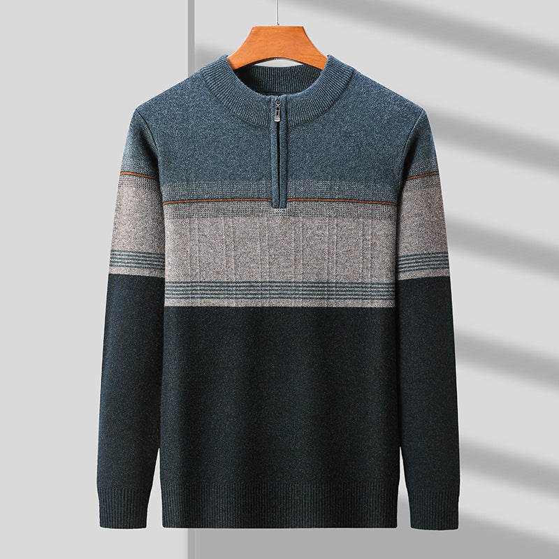 Men's Pullover with Half Zip and Modern Color Stripes Lisslune