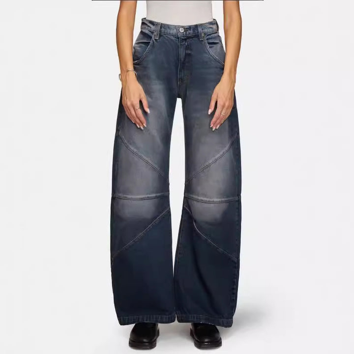 Women's wide jeans with unique seam design in trendy style Lisslune