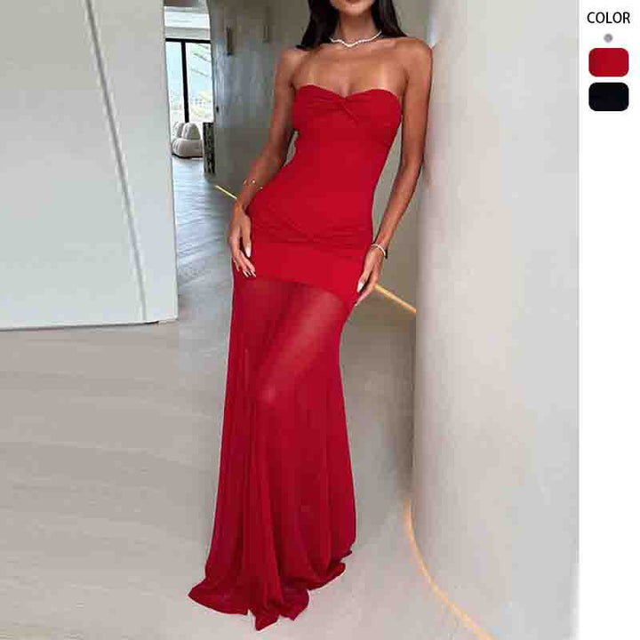 Women's Elegant Maxi Dress with Ruched Bodice and Flowing Skirt Lisslune