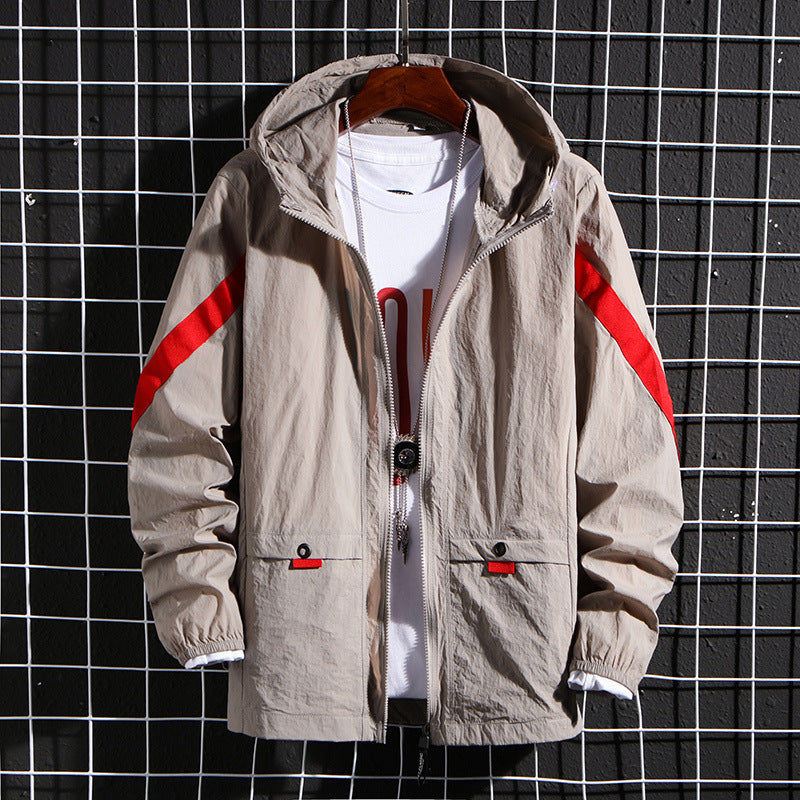 Men's Lightweight Windbreaker Jacket with Practical Pockets and Adjustable Hood Lisslune