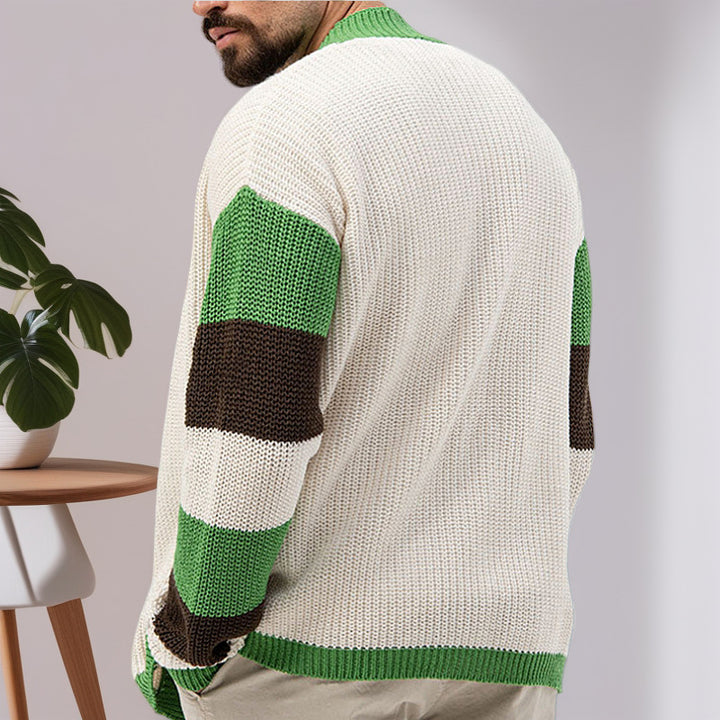 Men's Open Cardigan with Wide Stripes and Casual Cut Lisslune