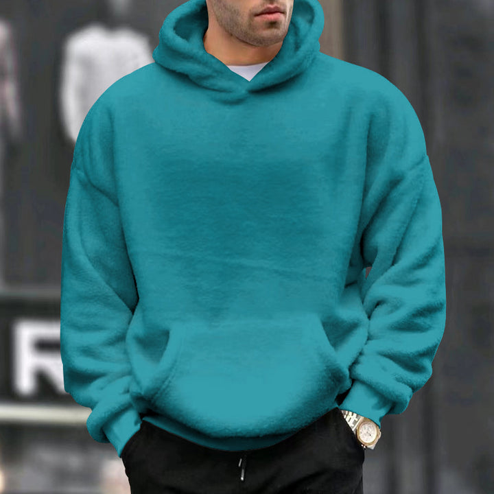 Men's oversized fleece pullover with practical pockets and hood Lisslune