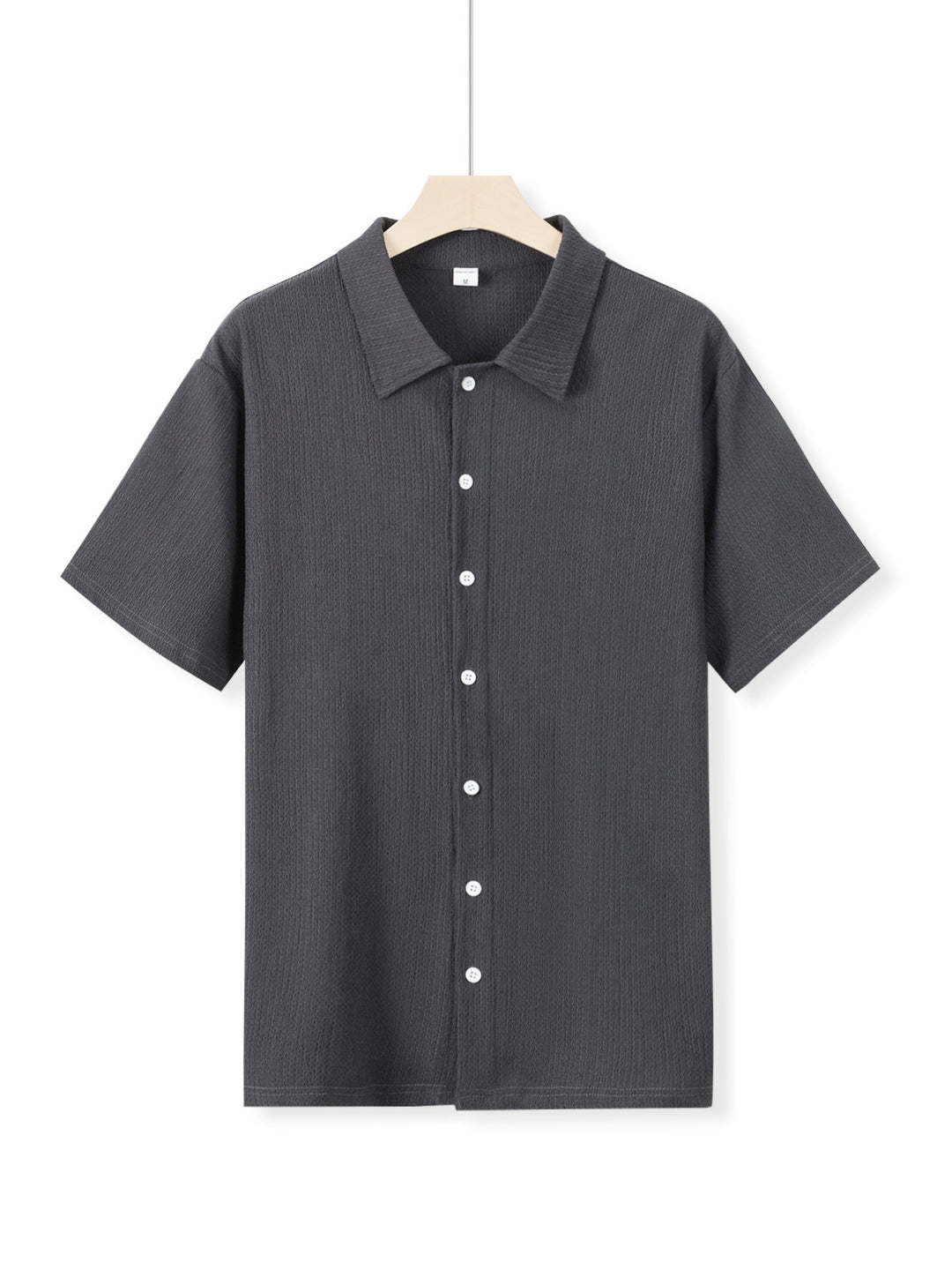 Men's short-sleeve shirt with textured fabric and fashionable collar Lisslune