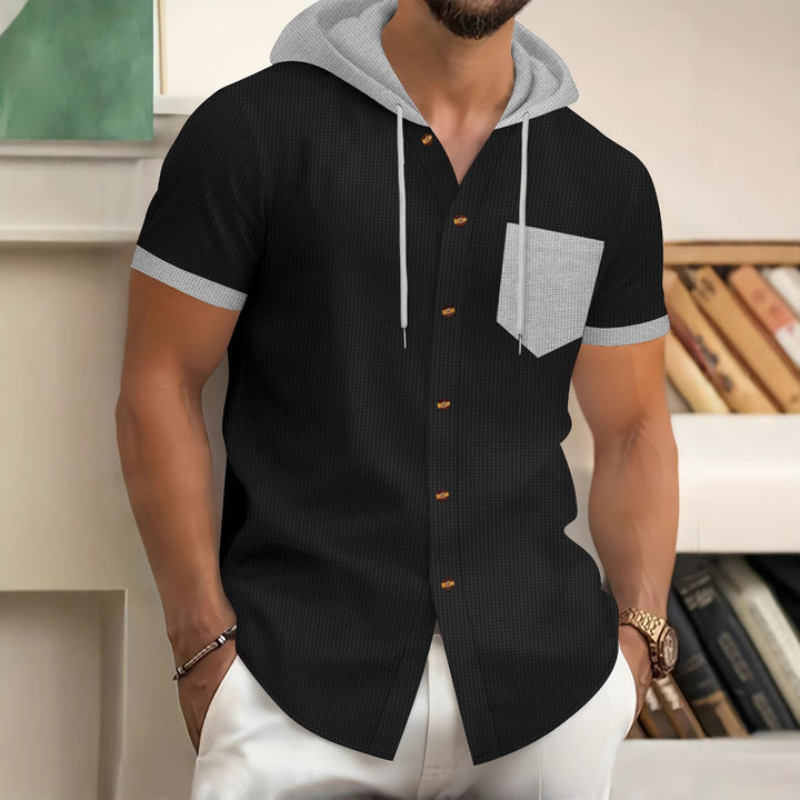 Men's stylish short-sleeve shirt with integrated hood and practical chest pocket Lisslune