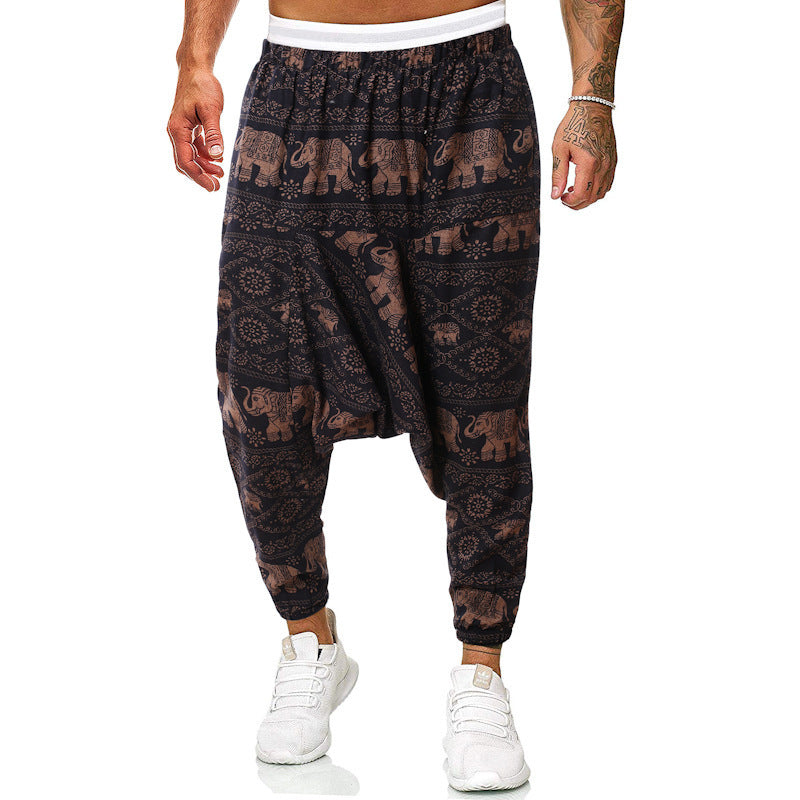 Men's harem pants with unique fantasy pattern and elastic waistband Lisslune
