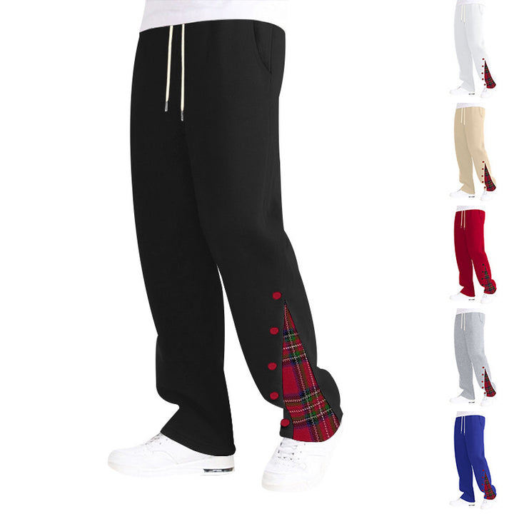 Men's comfortable leisure pants with side button details and combined check pattern Lisslune