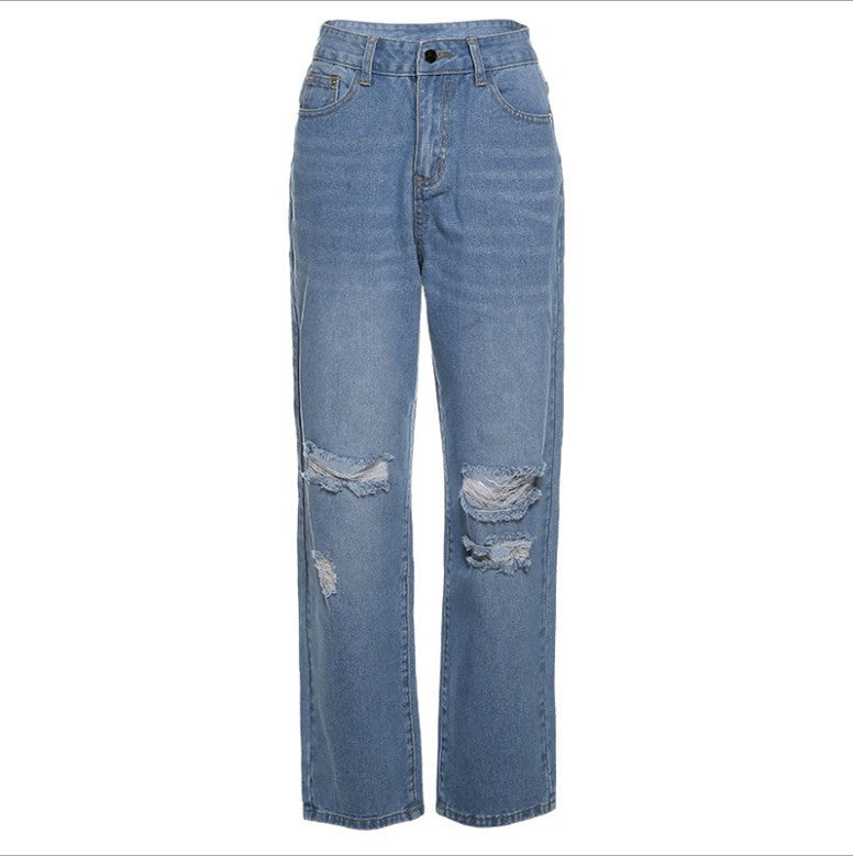 Women's Relaxed High-Waist Destroyed Jeans Lisslune