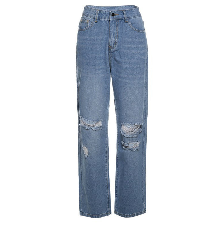 Women's Relaxed High-Waist Destroyed Jeans Lisslune