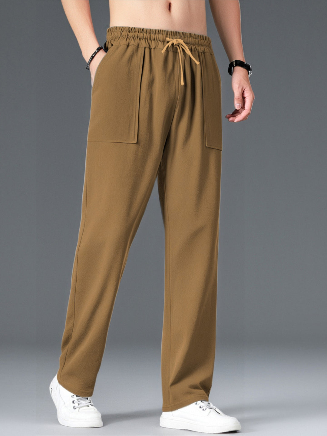 Men's Comfortable Leisure Pants with Elastic Waistband and Side Pockets Lisslune