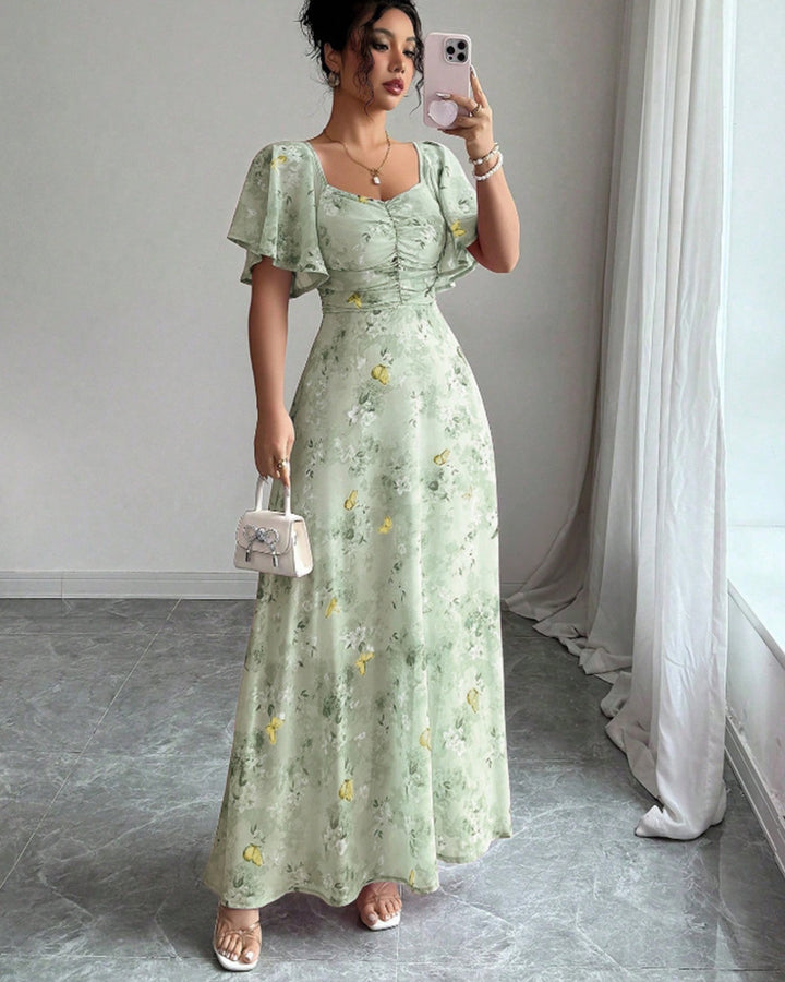 Women’s maxi dress with flowing cut and romantic floral pattern Lisslune