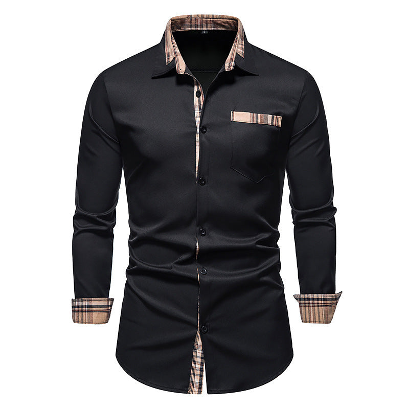 Men's long-sleeve shirt with elegant satin finish and checkered collar Lisslune