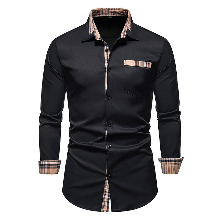 Men's long-sleeve shirt with elegant satin finish and checkered collar Lisslune