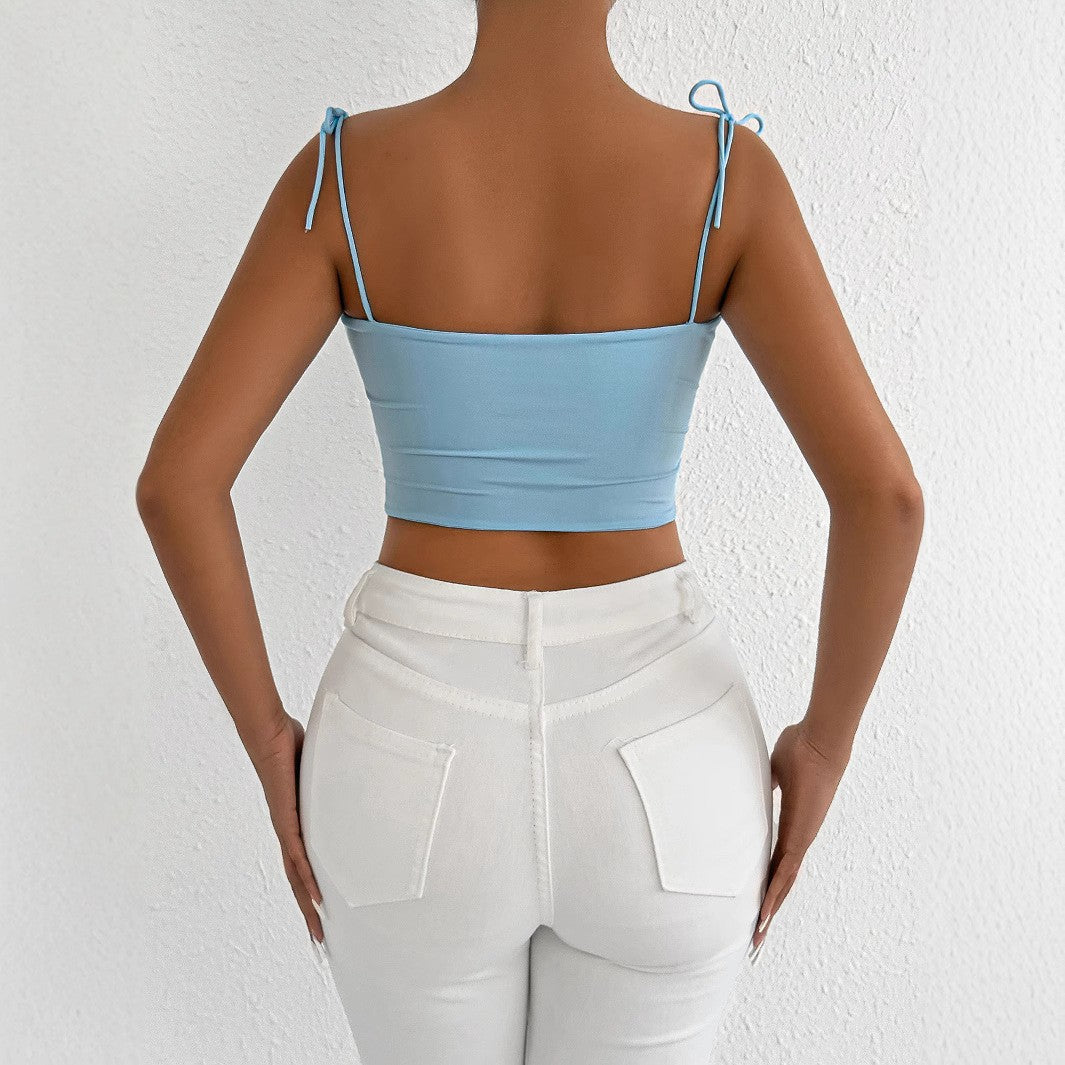 Damen Crop-Top mit Raffungen und verstellbaren Trägern Lisslune